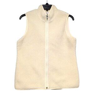 T By Talbots Sleeveless Fleece Sherpa Vest Jacket Full Zip Cream Womens Size M